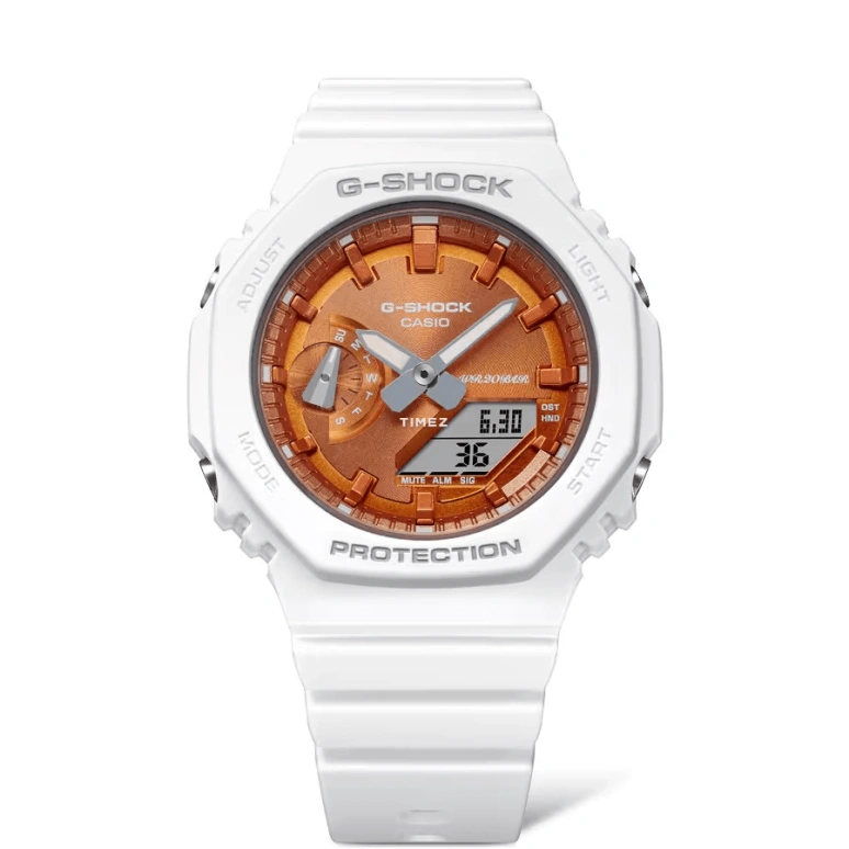 卡西欧,G-SHOCK 46.20x42.90毫米,46.20x42.90毫米,合成树脂,碳纤维,橘色,石英,倒计时,计时,月历,星期历,矿物水晶,圆形,GMAS2100WS7A