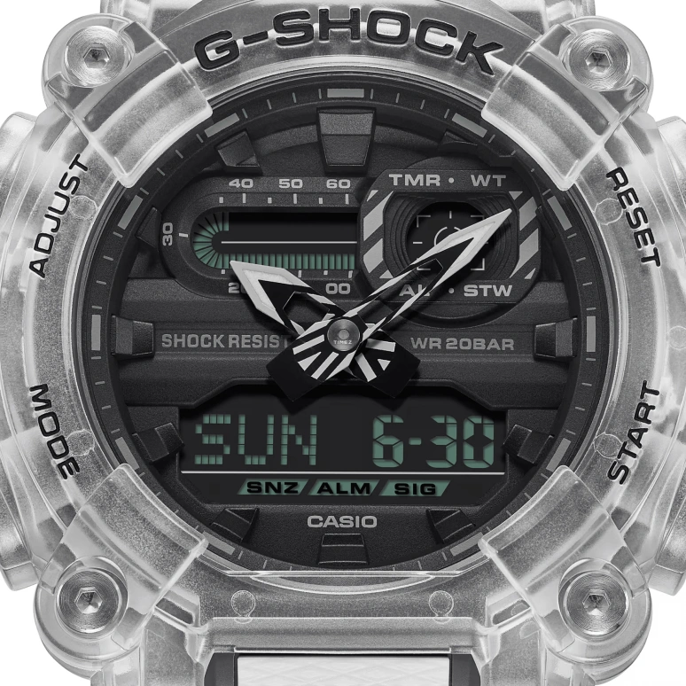 卡西欧,G-SHOCK 52.80x49.50毫米,52.80x49.50毫米,合成树脂,黑色,石英,倒计时,计时,月历,星期历,矿物水晶,圆形,GA900SKL,GA900SKL-7A