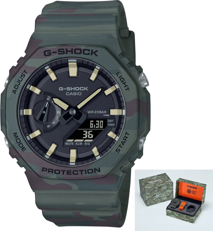卡西欧,G-SHOCK 48.50x45.40毫米,48.50x45.40毫米,合成树脂,碳纤维,黑色,石英,倒计时,计时,月历,星期历,矿物水晶,圆形,GAE2100WE,GAE2100WE-3A