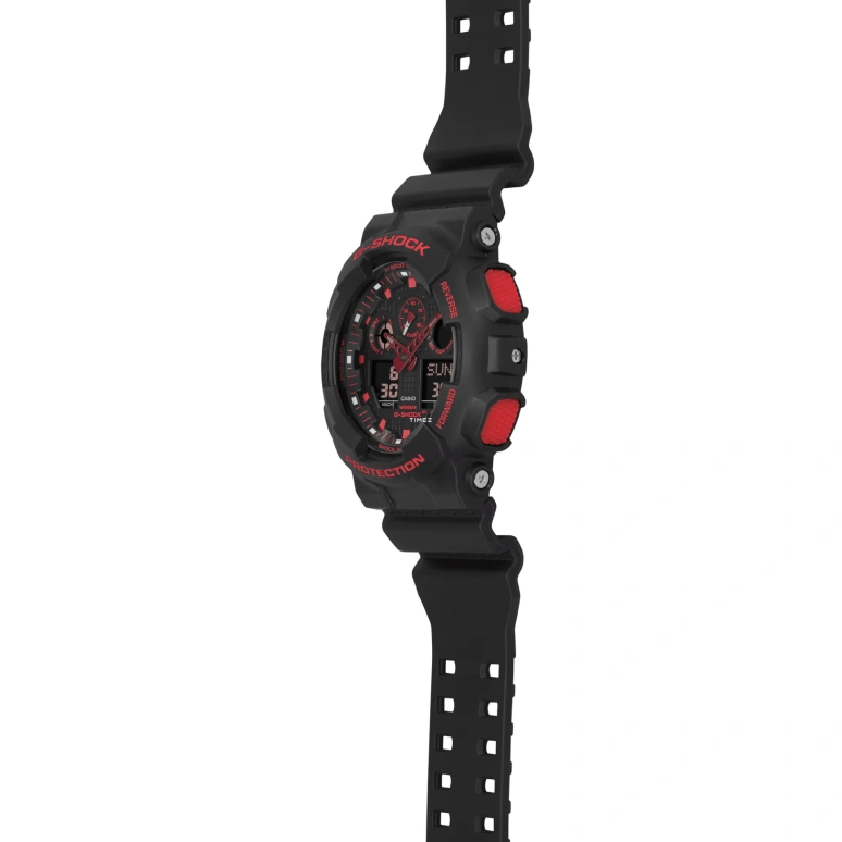 卡西欧,G-SHOCK 55x51.20毫米,55x51.20毫米,合成树脂,黑色,红色,石英,倒计时,计时,月历,星期历,矿物水晶,圆形,GA100BNR,GA100BNR-1A