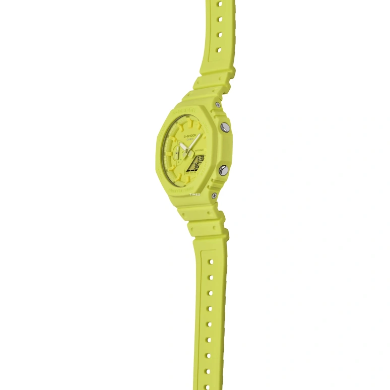 卡西欧,G-SHOCK 48.50x45.40毫米,48.50x45.40毫米,碳纤维,生物基,合成树脂,黄色,石英,倒计时,计时,月历,星期历,矿物水晶,圆形,GA2100,GA2100-9A9