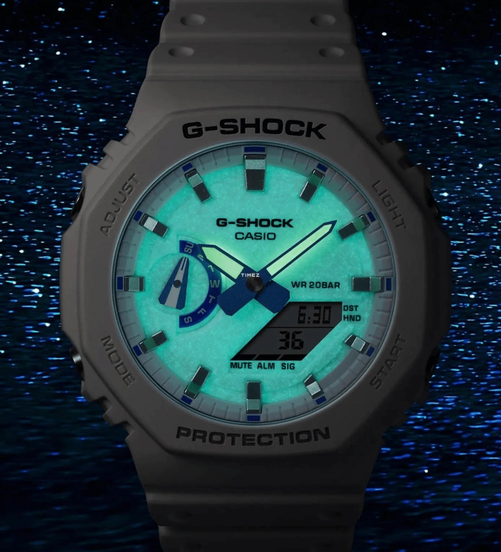 卡西欧,G-SHOCK 48.50x45.40毫米,48.50x45.40毫米,碳纤维,生物基,合成树脂,白色,石英,倒计时,计时,月历,星期历,矿物水晶,八角形,GA2100HDS,GA2100HDS-7A