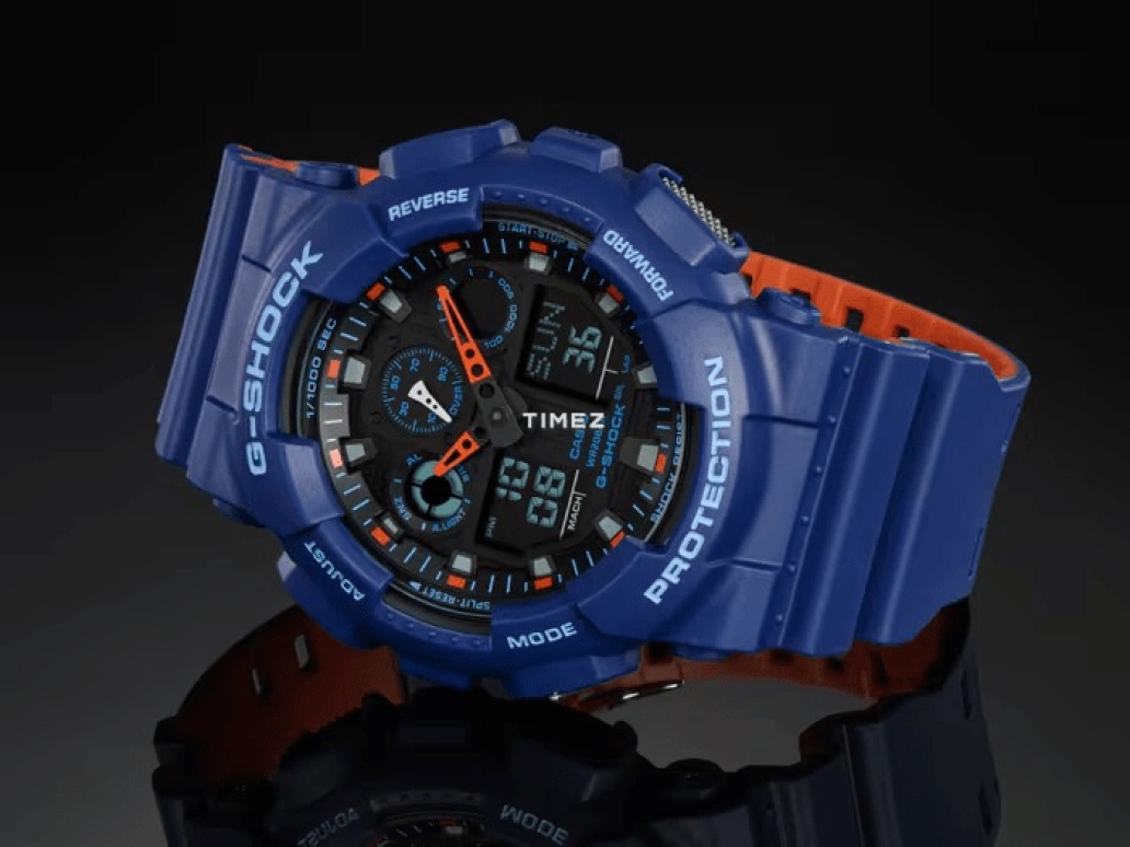 卡西欧,G-SHOCK 51.20毫米,51.20毫米,合成树脂,蓝色,石英,倒计时,计时,月历,星期历,矿物水晶,圆形,GA100L,GA100L-2A