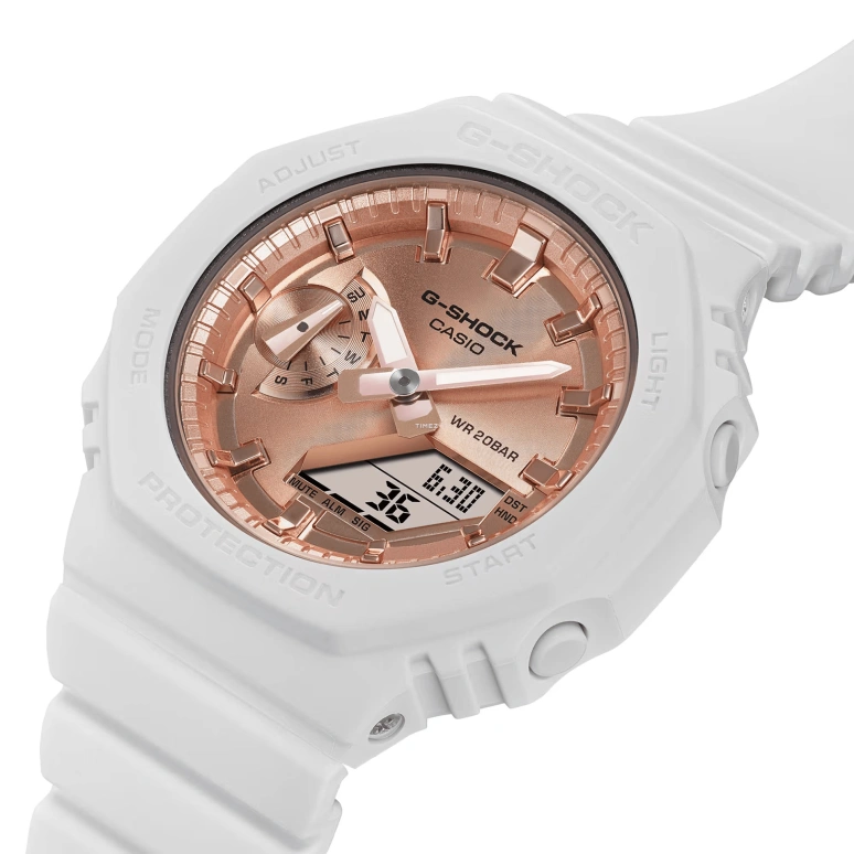 卡西欧,G-SHOCK 42.90毫米,42.90毫米,碳纤维,合成树脂,玫瑰金色,石英,倒计时,计时,月历,星期历,矿物水晶,八角形,GMAS2100MD7A