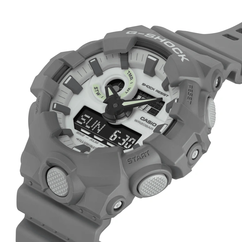 卡西欧,G-SHOCK 53.40毫米,53.40毫米,合成树脂,白色,石英,倒计时,计时,月历,星期历,矿物水晶,圆形,GA700HD,GA700HD-8A