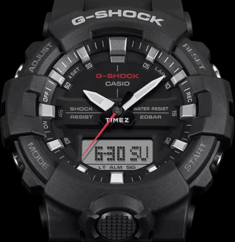 卡西欧,G-SHOCK 48.60毫米,48.60毫米,合成树脂,黑色,石英,倒计时,计时,月历,星期历,矿物水晶,圆形,GA800,GA800-1A
