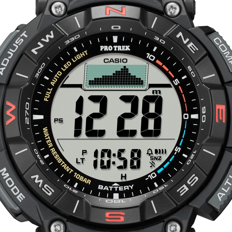 Casio,PROTREK 54.70x51.70mm,54.70x51.70mm,Bio-sourced,Grey,Quartz,Countdown,Chronograph,Month,Date,Hardlex,Glass,Round,PRG340,PRG340-1