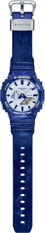 卡西欧,G-SHOCK 48.50x45.40毫米,48.50x45.40毫米,合成树脂,碳纤维,冰蓝色,石英,倒计时,计时,月历,星期历,矿物水晶,圆形,GA2100BWP,GA2100BWP-2A