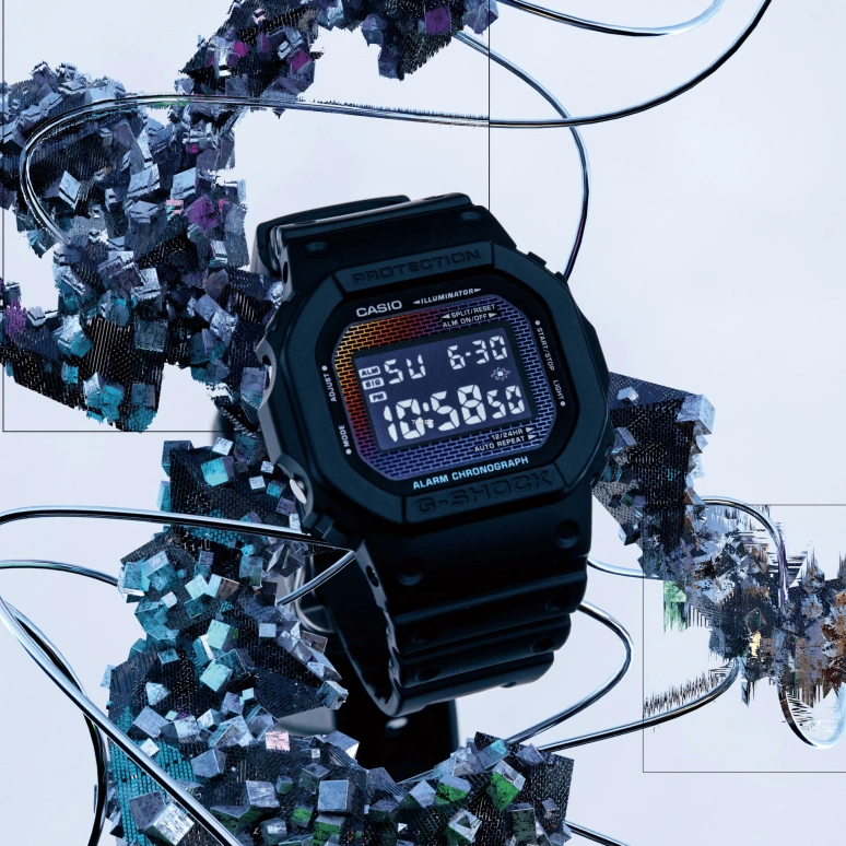 卡西欧,G-SHOCK 48.90x42.80毫米,48.90x42.80毫米,生物基,合成树脂,虹色,黑色,石英,倒计时,计时,月历,星期历,矿物水晶,方形,DW5600RW,DW5600RW-1