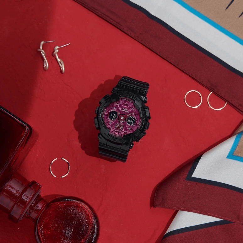 卡西欧,G-SHOCK 45.90毫米,45.90毫米,合成树脂,粉红色,石英,倒计时,计时,月历,星期历,矿物水晶,圆形,GMAS120RB,GMAS120RB-1A