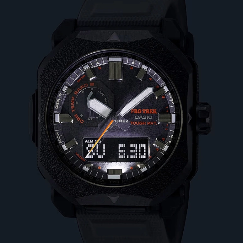 卡西欧,PROTREK 49.60x44.80毫米,49.60x44.80毫米,生物基,不锈钢,黑色,石英,倒计时,计时,月历,星期历,树脂,玻璃,八角形,PRW6900BF,PRW6900BF-1