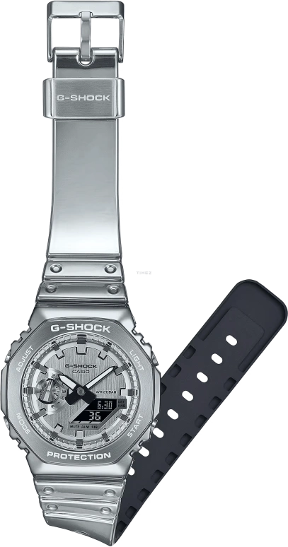 卡西欧,G-STEEL 44.40毫米,44.40毫米,不锈钢,银色,石英,倒计时,计时,月历,星期历,矿物水晶,八角形,GM2100YM,GM2100YM-8A
