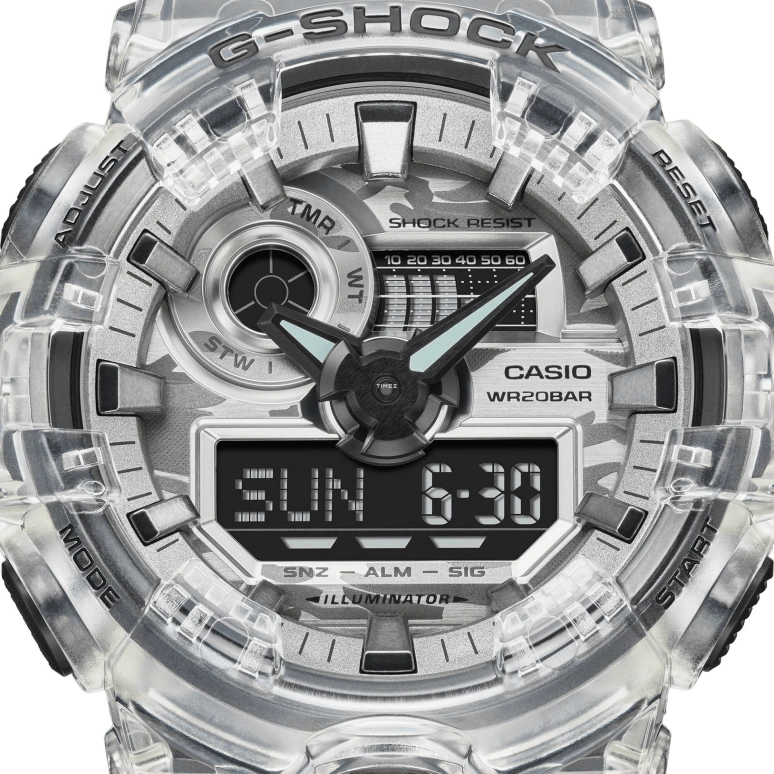 卡西欧,G-SHOCK 57.50x53.40毫米,57.50x53.40毫米,合成树脂,黑色,灰色,石英,倒计时,计时,月历,星期历,矿物水晶,圆形,GA700SKC,GA700SKC-1A