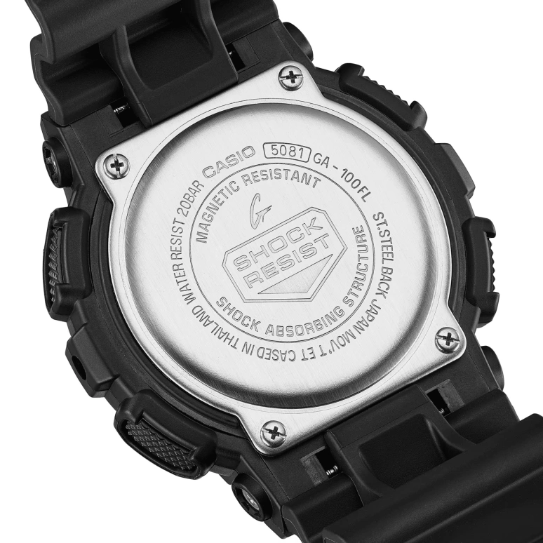 卡西欧,G-SHOCK 51.20毫米,51.20毫米,合成树脂,蓝色,石英,倒计时,计时,月历,星期历,矿物水晶,圆形,GA100FL,GA100FL-1A