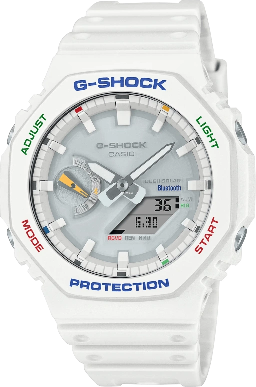 卡西欧,G-SHOCK 48.50x45.40毫米,48.50x45.40毫米,合成树脂,碳纤维,银色,石英,倒计时,计时,月历,星期历,矿物水晶,圆形,GAB2100FC,GAB2100FC-7A