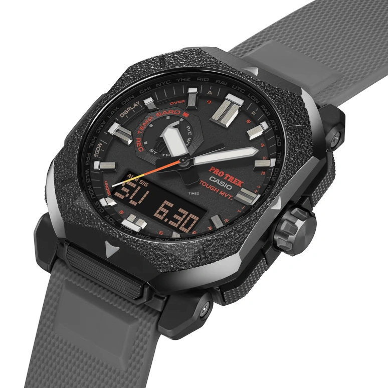 卡西欧,PROTREK 49.60x44.80毫米,49.60x44.80毫米,生物基,不锈钢,黑色,石英,倒计时,计时,月历,星期历,树脂,玻璃,八角形,PRW6900BF,PRW6900BF-1
