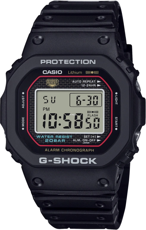 卡西欧,G-SHOCK 48.90x42.30毫米,48.90x42.30毫米,生物基,合成树脂,黑色,石英,倒计时,计时,月历,星期历,矿物水晶,方形,DW5000R,DW5000R-1A