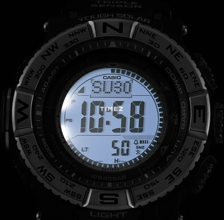 卡西欧,PROTREK 56.90x53.40毫米,56.90x53.40毫米,不锈钢,合成树脂,灰色,石英,倒计时,计时,月历,星期历,矿物水晶,玻璃,圆形,PRW3500,PRW3500-1