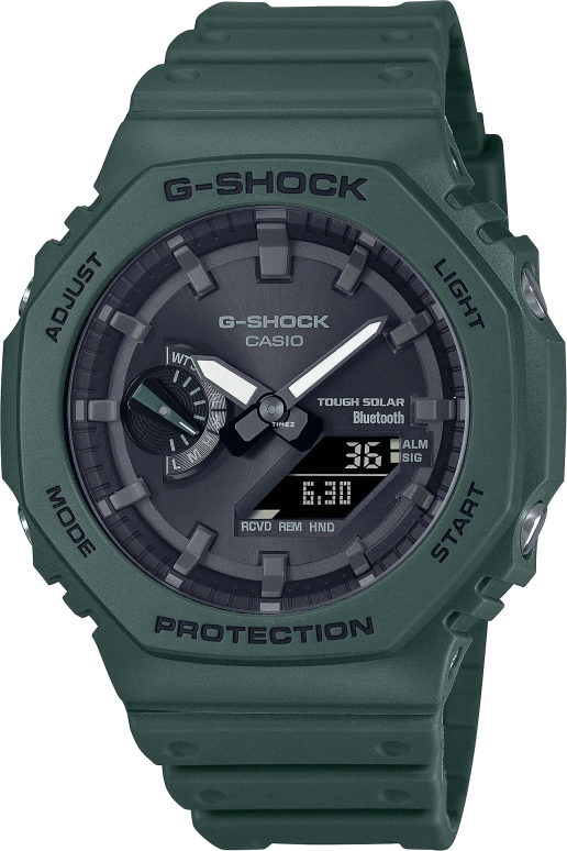 卡西欧,G-SHOCK 48.50x45.40毫米,48.50x45.40毫米,合成树脂,碳纤维,黑色,石英,倒计时,计时,月历,星期历,矿物水晶,圆形,GAB2100,GAB2100-3A