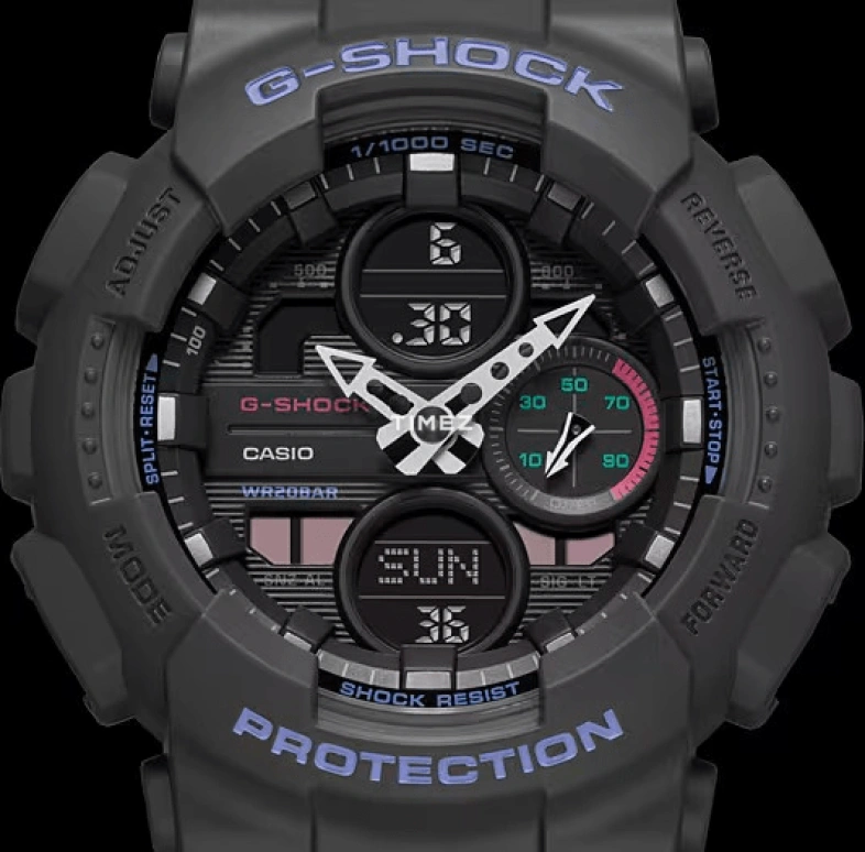 卡西欧,G-SHOCK 45.90毫米,45.90毫米,合成树脂,黑色,石英,倒计时,计时,月历,星期历,矿物水晶,圆形,GMAS140,GMAS140-8A