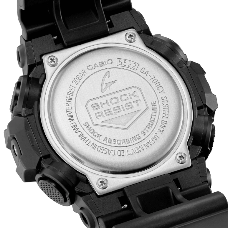 卡西欧,G-SHOCK 53.40毫米,53.40毫米,合成树脂,黑色,石英,倒计时,计时,月历,星期历,矿物水晶,圆形,GA700CY,GA700CY-1A