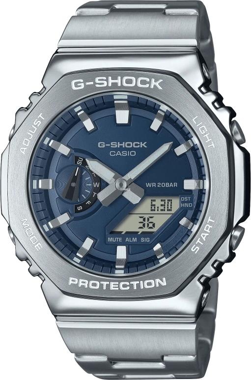 卡西欧,G-STEEL 49.30x44.40毫米,49.30x44.40毫米,合成树脂,蓝色,石英,倒计时,计时,月历,星期历,矿物水晶,八角形,GM2110D,GM2110D-2B