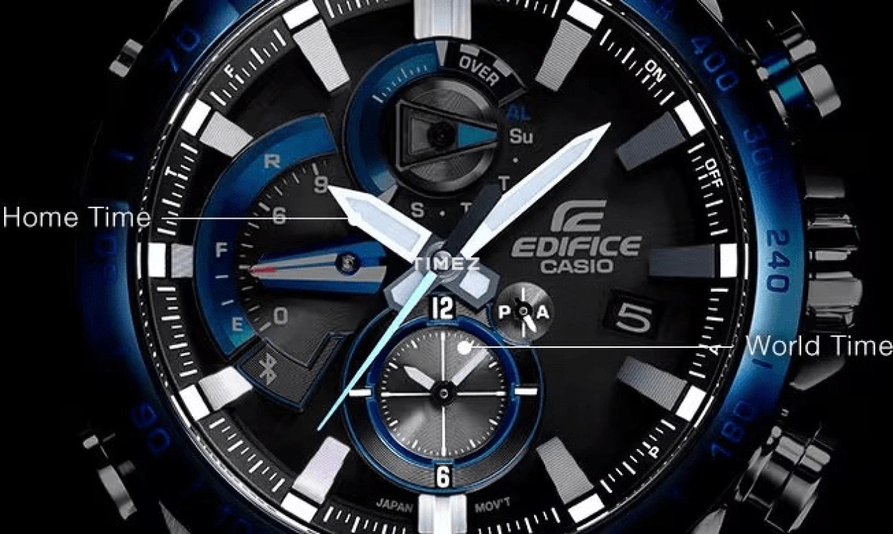 卡西欧,EDIFICE 49.20毫米,49.20毫米,不锈钢,黑色,石英,倒计时,星期历,日历,动力储存指示,矿物水晶,圆形,EQB800DB,EQB800DB-1A