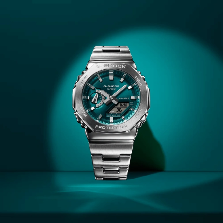 卡西欧,G-STEEL 49.30x44.40毫米,49.30x44.40毫米,精钢,合成树脂,绿色,石英,倒计时,计时,月历,星期历,矿物水晶,八角形,GM2110D,GM2110D-3A1