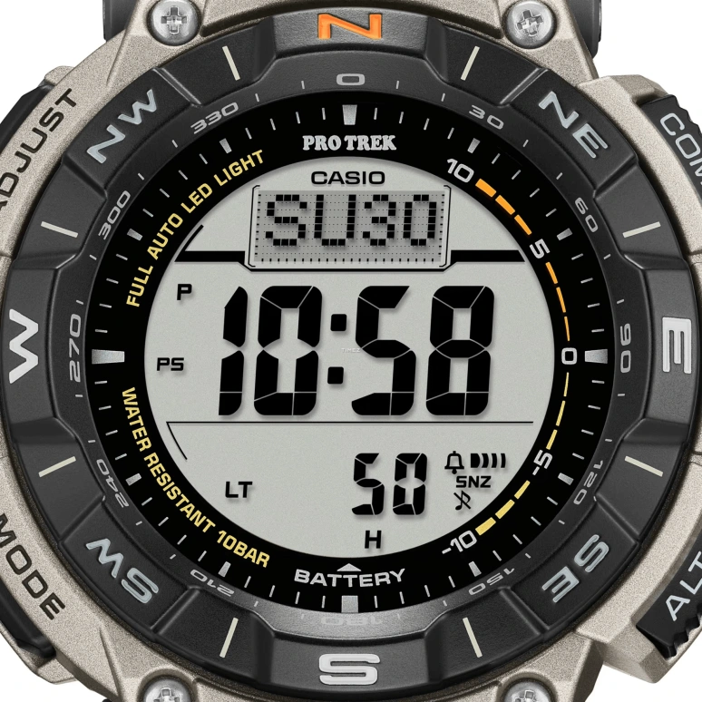 Casio,PROTREK 54.70x51.70mm,54.70x51.70mm,Bio-sourced,Black,Grey,Quartz,Countdown,Chronograph,Month,Date,Mineral,Glass,Round,PRG340T,PRG340T-7