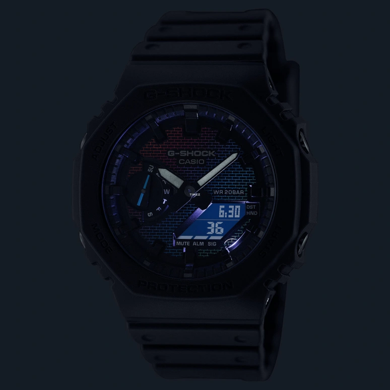 卡西欧,G-SHOCK 48.50x45.40毫米,48.50x45.40毫米,合成树脂,碳纤维,多色,石英,倒计时,计时,月历,星期历,矿物水晶,八角形,GA2100RW,GA2100RW-1A