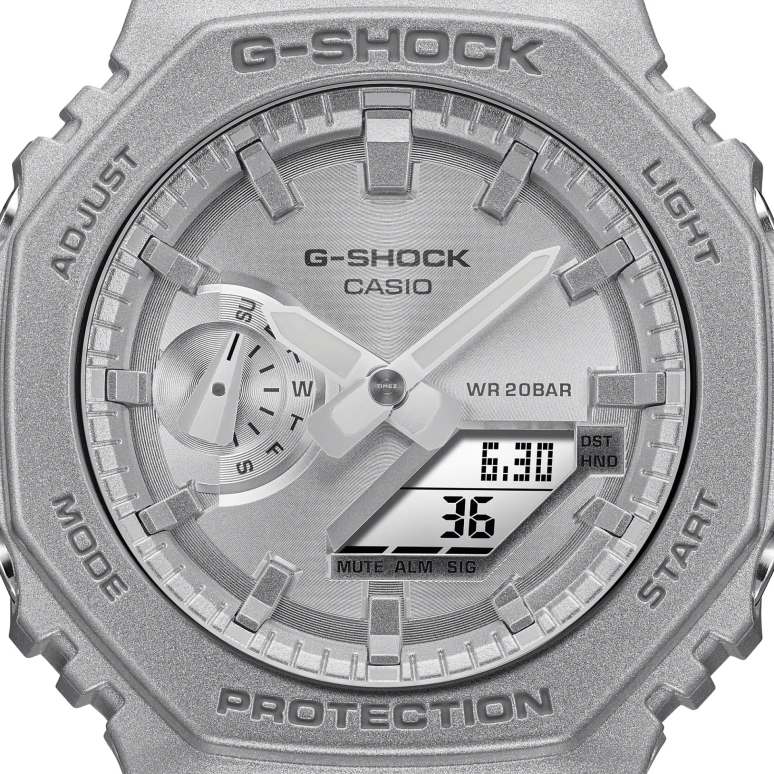 卡西欧,G-SHOCK 48.50x45.40毫米,48.50x45.40毫米,合成树脂,碳纤维,银色,石英,倒计时,计时,月历,星期历,矿物水晶,圆形,GA2100FF,GA2100FF-8A