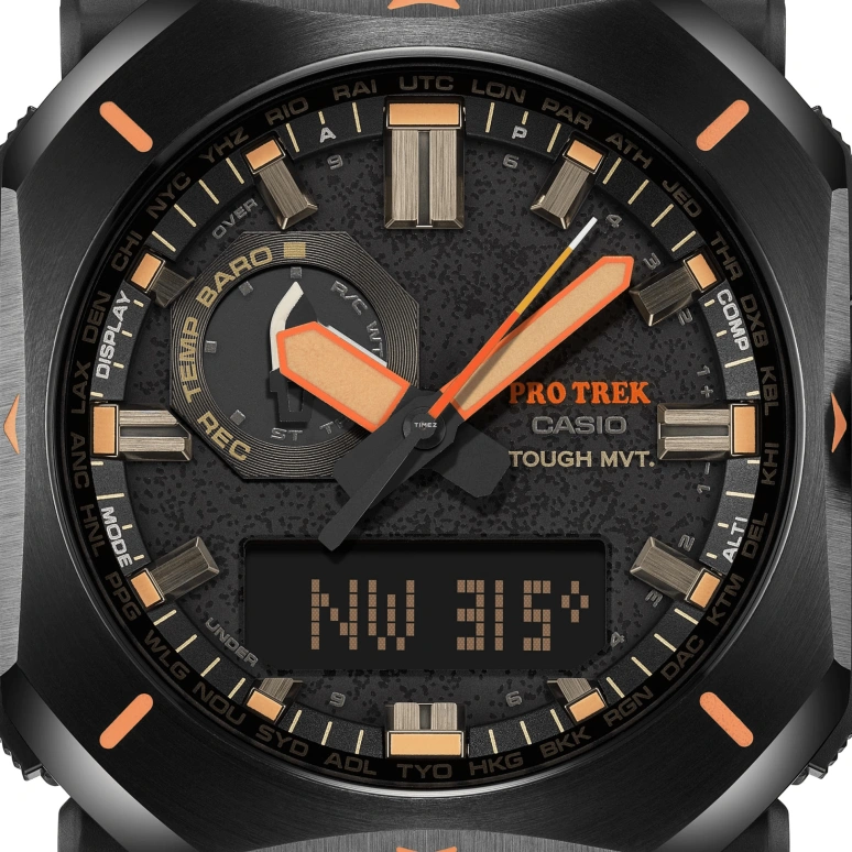 卡西欧,PROTREK 49.60x44.80毫米,49.60x44.80毫米,合成树脂,黑色,石英,倒计时,计时,月历,星期历,矿物水晶,方形,PRW6900YL,PRW6900YL-5
