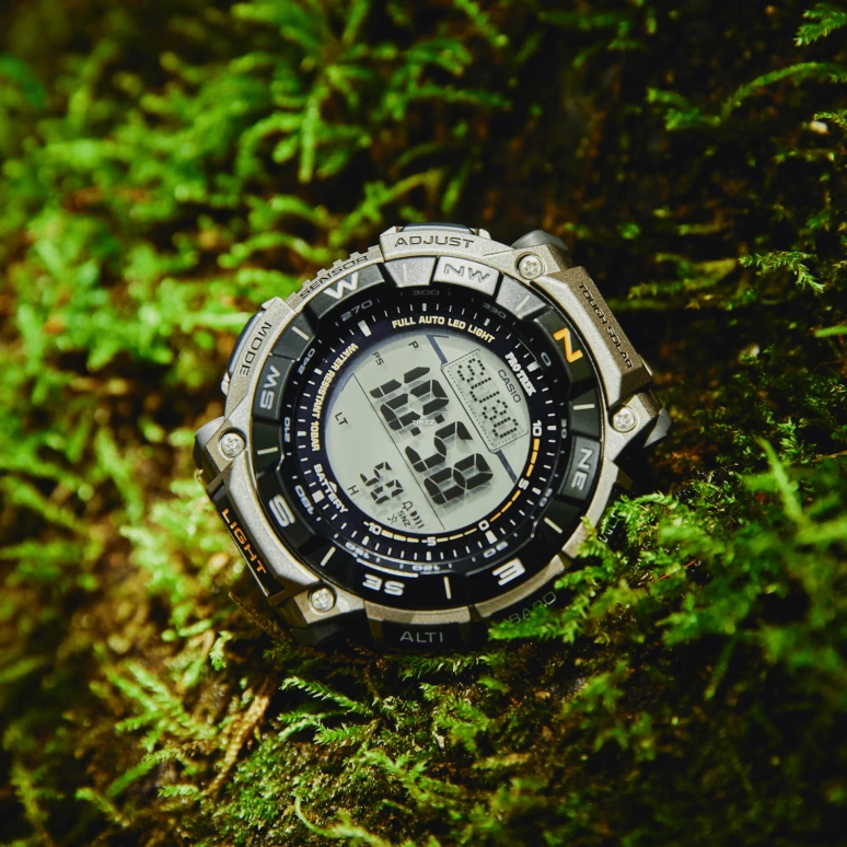 Casio,PROTREK 54.70x51.70mm,54.70x51.70mm,Bio-sourced,Black,Grey,Quartz,Countdown,Chronograph,Month,Date,Mineral,Glass,Round,PRG340T,PRG340T-7