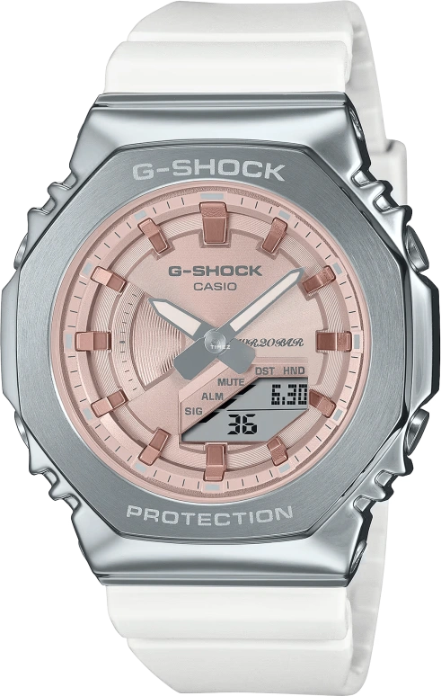 卡西欧,G-SHOCK 45.90x40.40毫米,45.90x40.40毫米,合成树脂,精钢,粉红色,石英,倒计时,计时,月历,星期历,矿物水晶,圆形,GMS2100WS,GMS2100WS-7A
