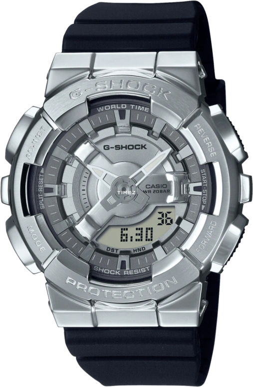 卡西欧,G-SHOCK 46x42毫米,46x42毫米,合成树脂,精钢,银色,石英,倒计时,计时,月历,星期历,矿物水晶,圆形,GMS110,GMS110-1A