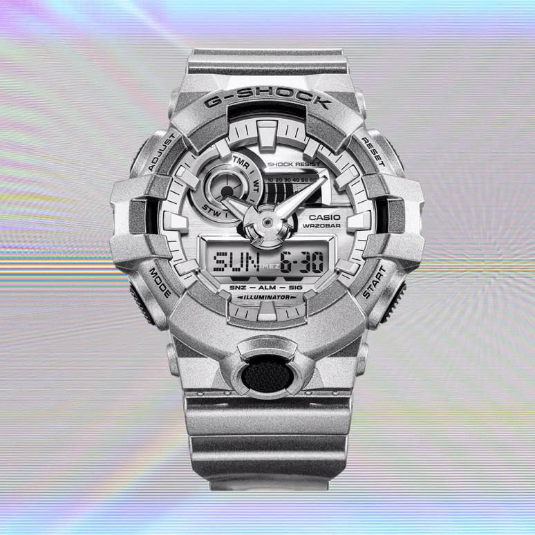 卡西欧,G-SHOCK 57.50x53.40毫米,57.50x53.40毫米,合成树脂,银色,石英,倒计时,计时,月历,星期历,矿物水晶,圆形,GA700FF,GA700FF-8A