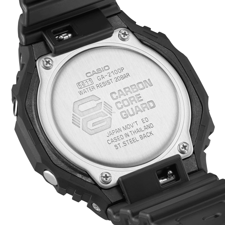 卡西欧,G-SHOCK 48.50x45.40毫米,48.50x45.40毫米,合成树脂,碳纤维,黑色,石英,倒计时,计时,月历,星期历,矿物水晶,圆形,GA2100P,GA2100P-1A