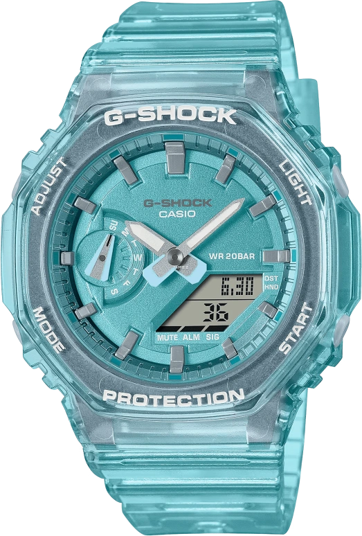 卡西欧,G-SHOCK 46.20x42.90毫米,46.20x42.90毫米,碳纤维,合成树脂,蓝色,石英,倒计时,计时,月历,星期历,矿物水晶,圆形,GMAS2100SK2A