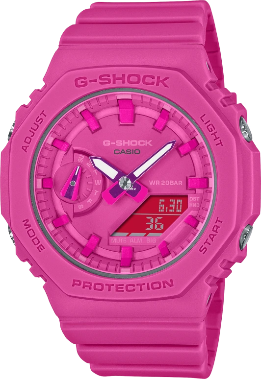 卡西欧,G-SHOCK 46.20x42.90毫米,46.20x42.90毫米,碳纤维,合成树脂,粉红色,石英,倒计时,计时,月历,星期历,矿物水晶,八角形,GMAS2100P,GMAS2100P-4A