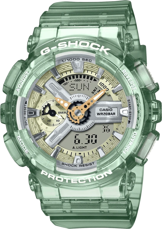 卡西欧,G-SHOCK 45.90毫米,45.90毫米,合成树脂,黄色,灰色,石英,倒计时,计时,月历,星期历,矿物水晶,圆形,GMAS110GS,GMAS110GS-3A
