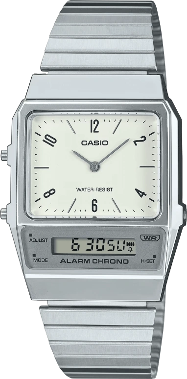 Casio,VINTAGE 40.70x32.10mm,40.70x32.10mm,Resin,Silver,Quartz,Chronograph,Month,Date,Day,Plexi,Tonneau,AQ800E,AQ800E-7A2VT