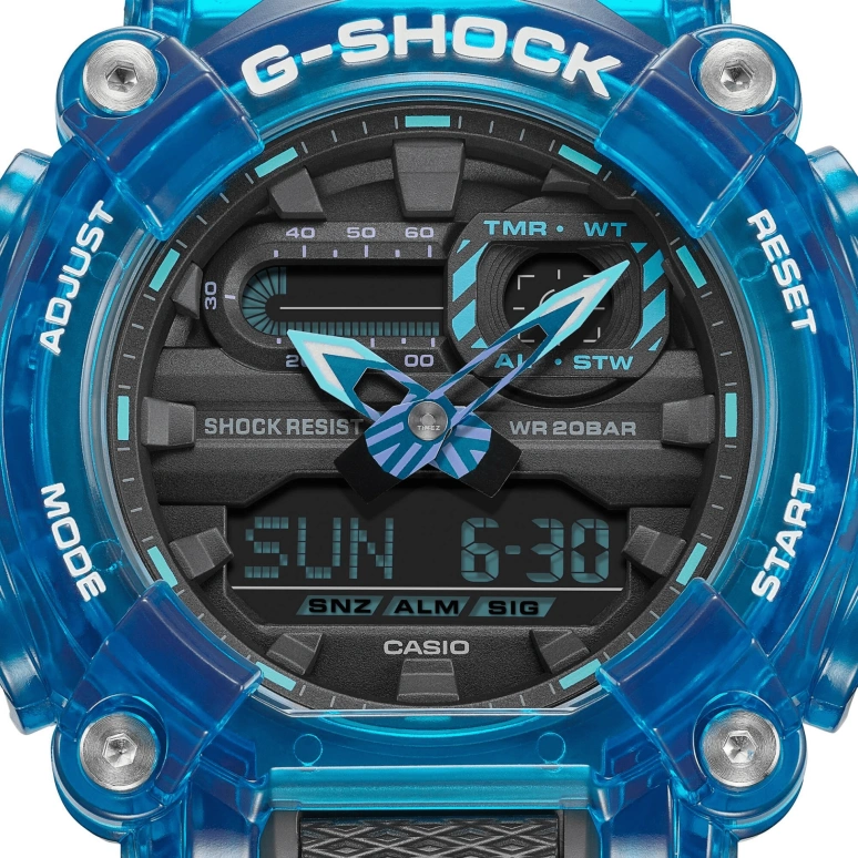 卡西欧,G-SHOCK 49.50毫米,49.50毫米,合成树脂,黑色,石英,倒计时,计时,月历,星期历,矿物水晶,圆形,GA900SKL,GA900SKL-2A