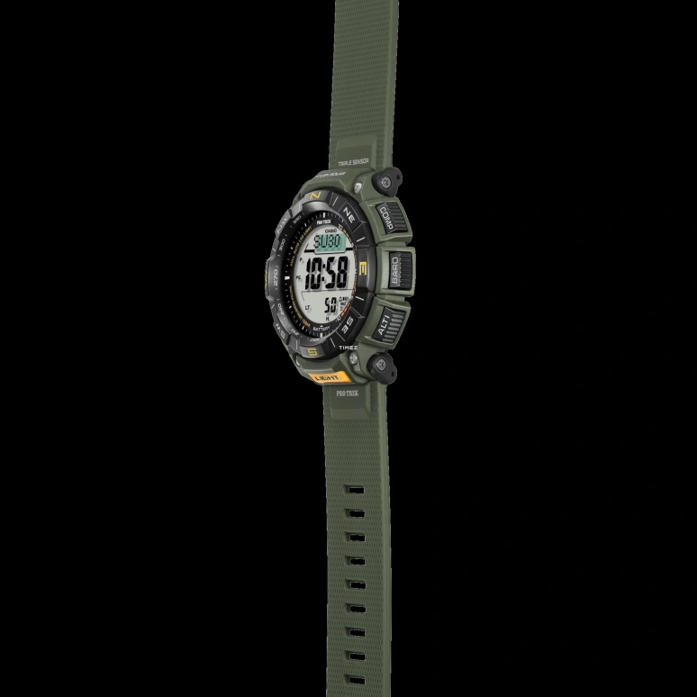Casio,PROTREK 54.70x51.70mm,54.70x51.70mm,Bio-sourced,Grey,Quartz,Countdown,Chronograph,Month,Date,Hardlex,Glass,Round,PRG340,PRG340-3