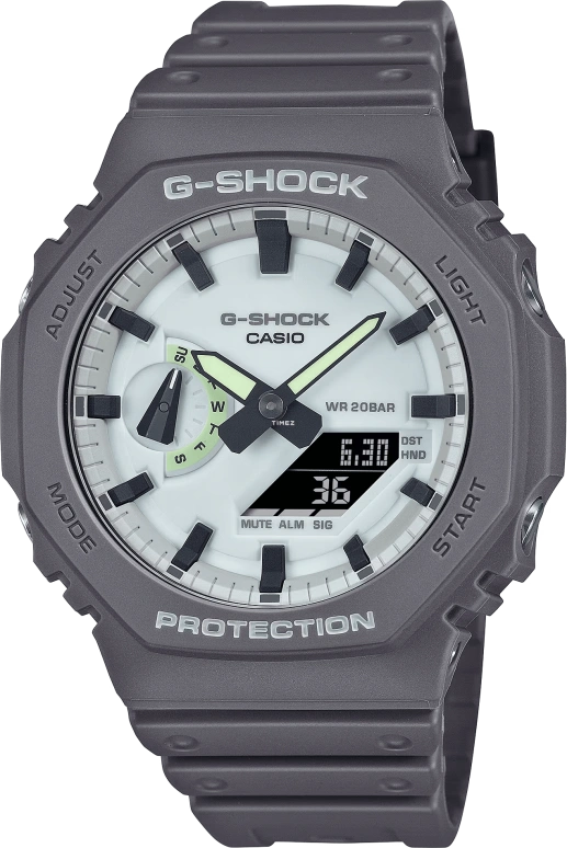 卡西欧,G-SHOCK 48.50x45.40毫米,48.50x45.40毫米,碳纤维,生物基,合成树脂,白色,石英,倒计时,计时,月历,星期历,矿物水晶,八角形,GA2100HD,GA2100HD-8A