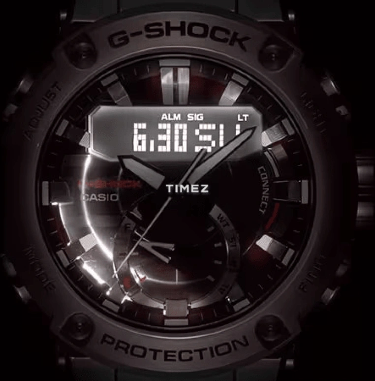 卡西欧,G-STEEL 46.50毫米,46.50毫米,碳纤维,黑色,石英,倒计时,计时,月历,星期历,矿物水晶,圆形,GSTB200,GSTB200-1A