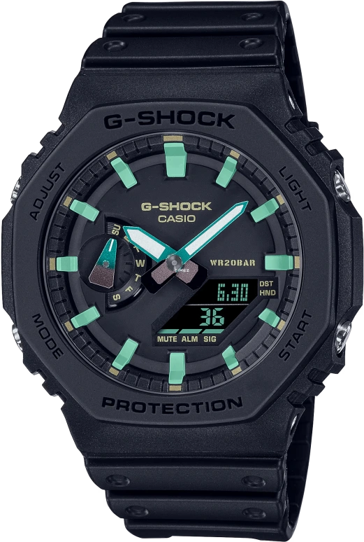 卡西欧,G-SHOCK 48.50x45.40毫米,48.50x45.40毫米,碳纤维,合成树脂,黑色,石英,倒计时,计时,月历,星期历,矿物水晶,八角形,GA2100RC,GA2100RC-1A