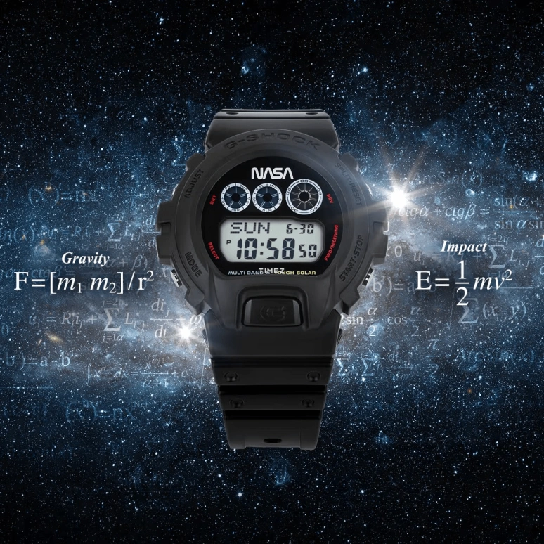 卡西欧,G-SHOCK 50毫米,50毫米,合成树脂,黑色,石英,倒计时,计时,星期历,日历,矿物水晶,圆形,GW6900NASA241
