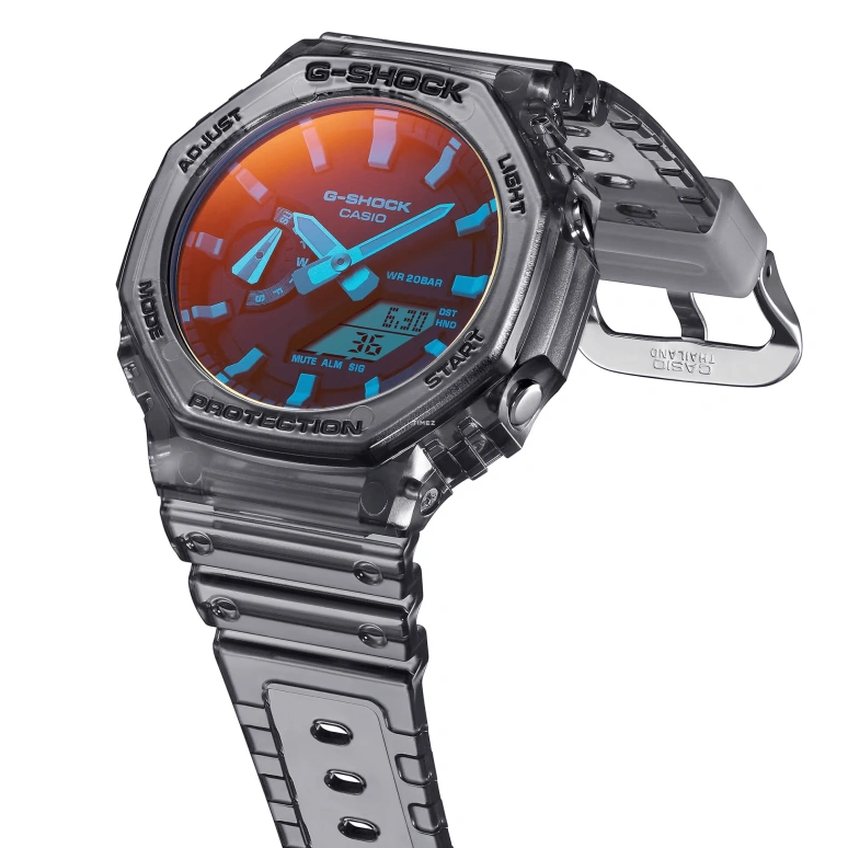 卡西欧,G-SHOCK 48.50x45.40毫米,48.50x45.40毫米,碳纤维,合成树脂,渐变色,蓝色,石英,倒计时,计时,月历,星期历,矿物水晶,八角形,GA2100TLS,GA2100TLS-8A