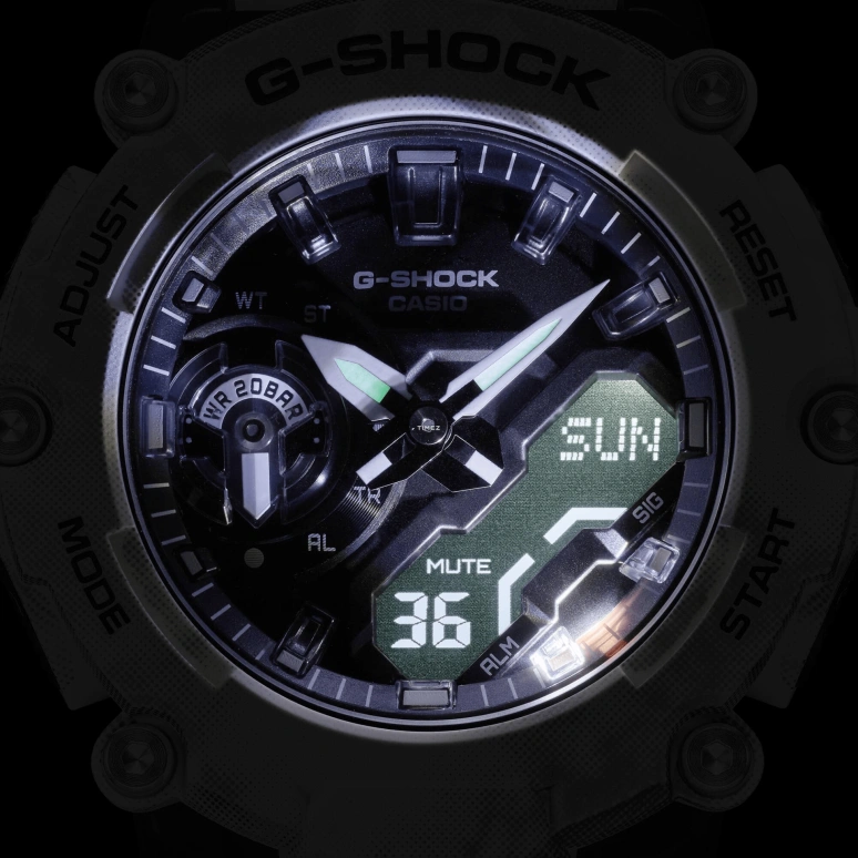 卡西欧,G-SHOCK 47.10毫米,47.10毫米,合成树脂,白色,石英,倒计时,计时,月历,星期历,矿物水晶,圆形,GA2200GC,GA2200GC-7A
