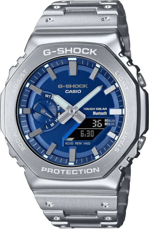 卡西欧,G-SHOCK 44.40毫米,44.40毫米,不锈钢,蓝色,石英,倒计时,计时,月历,星期历,矿物水晶,八角形,GMB2100AD,GMB2100AD-2A